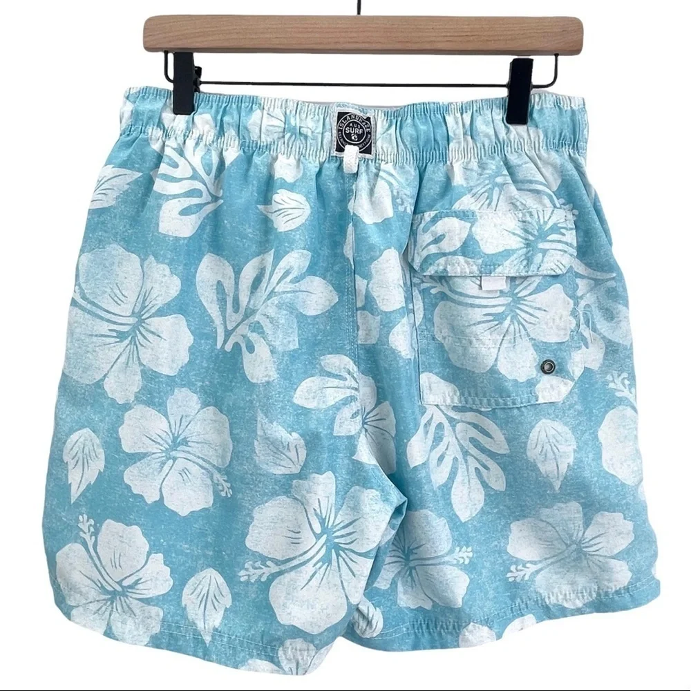 IslandHaze Surf Swim Trunks Light Blue & White Floral Print Short Length | XL